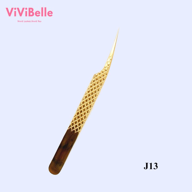 ViViBelle Stainless Steel Tweezers for Eyelash Extentions Fiber Tip Grip Pincet - J13
